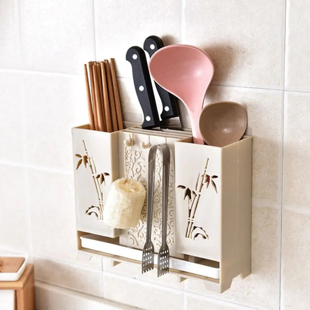 Bamboo Leaf Wall-Mounted Chopsticks Holder Set