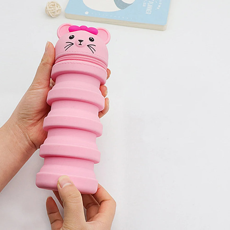 Pink Silicone Telescopic Pencil Case