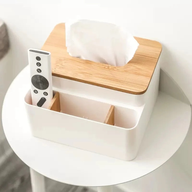 Bamboo Wood Tissue Box Organizer