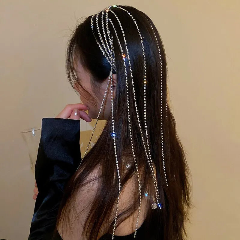 Crystal Rhinestone Hairband with Tassel Detail