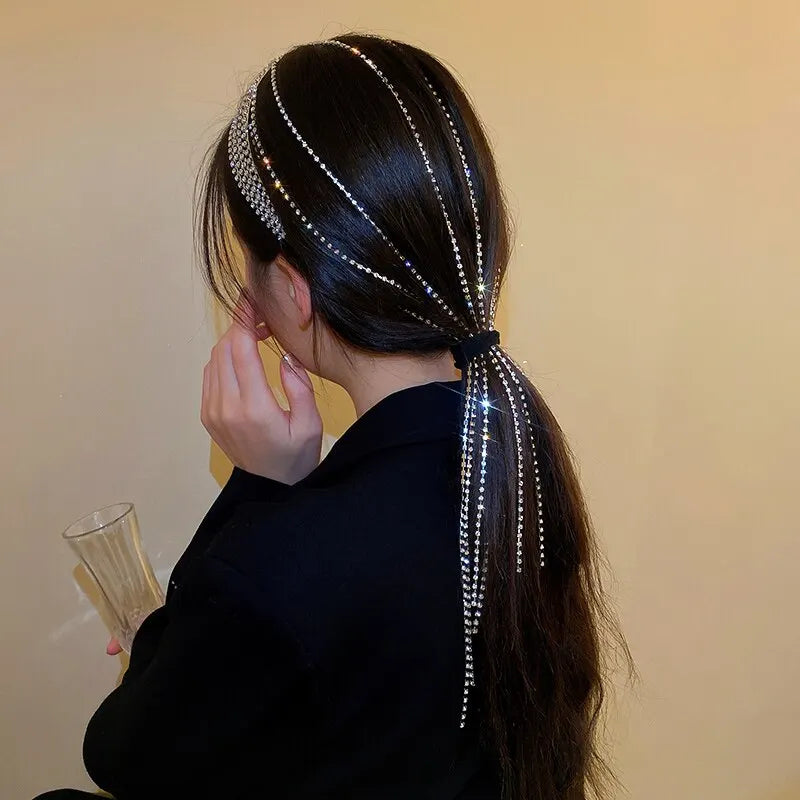 Crystal Rhinestone Hairband with Tassel Detail