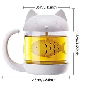 Cat Glass Mug with Fish Infuser