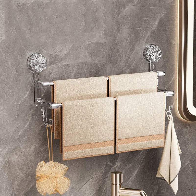 Dual Rod Suction Cup Towel Rack with Hooks