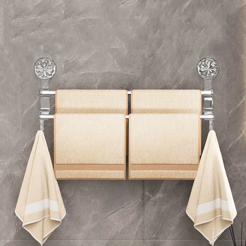 Dual Rod Suction Cup Towel Rack with Hooks