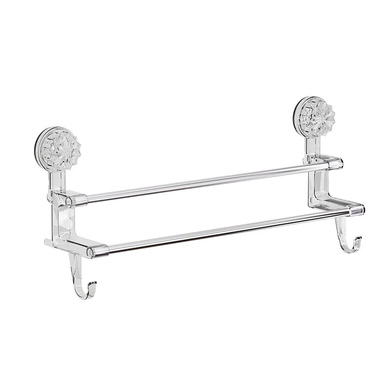 Dual Rod Suction Cup Towel Rack with Hooks