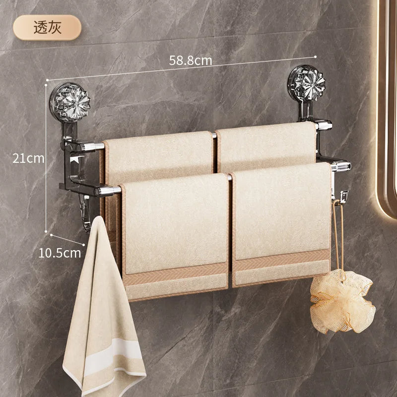 Dual Rod Suction Cup Towel Rack with Hooks