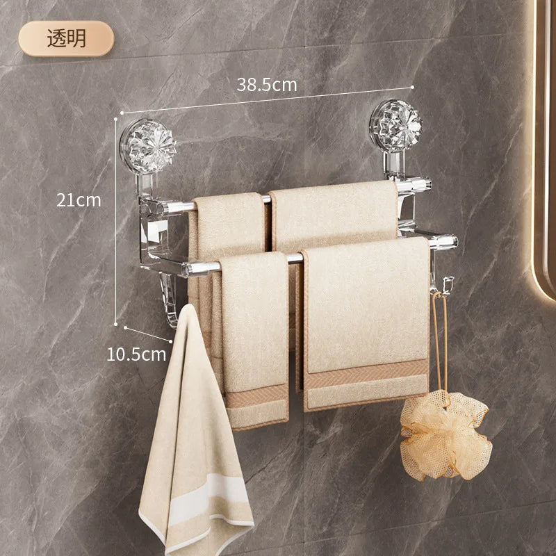 Dual Rod Suction Cup Towel Rack with Hooks