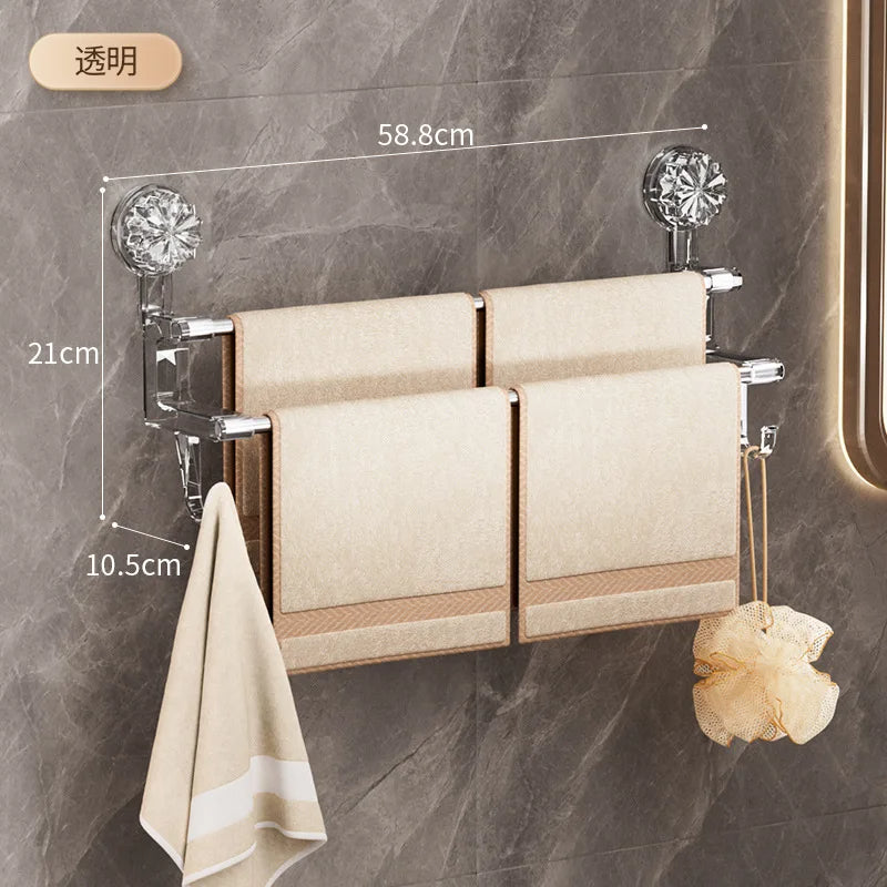 Dual Rod Suction Cup Towel Rack with Hooks
