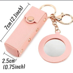 Leather Lipstick Organizer Keychain with Mirror