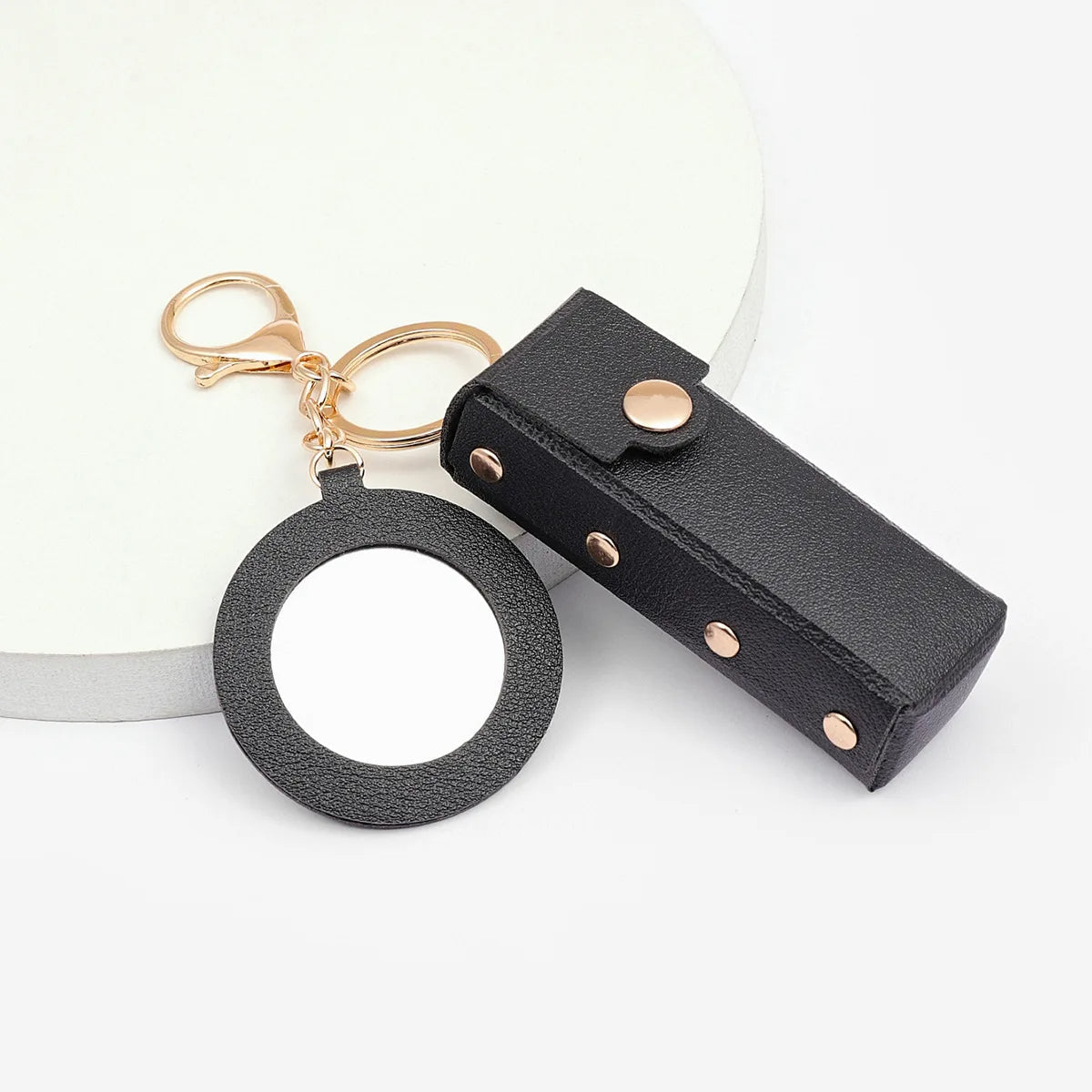 Leather Lipstick Organizer Keychain with Mirror