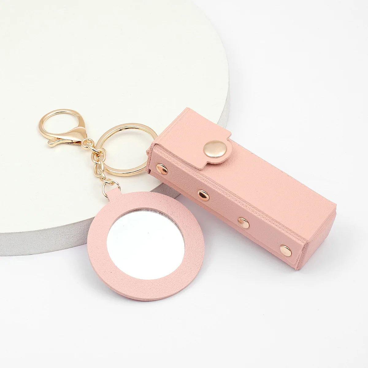 Leather Lipstick Organizer Keychain with Mirror