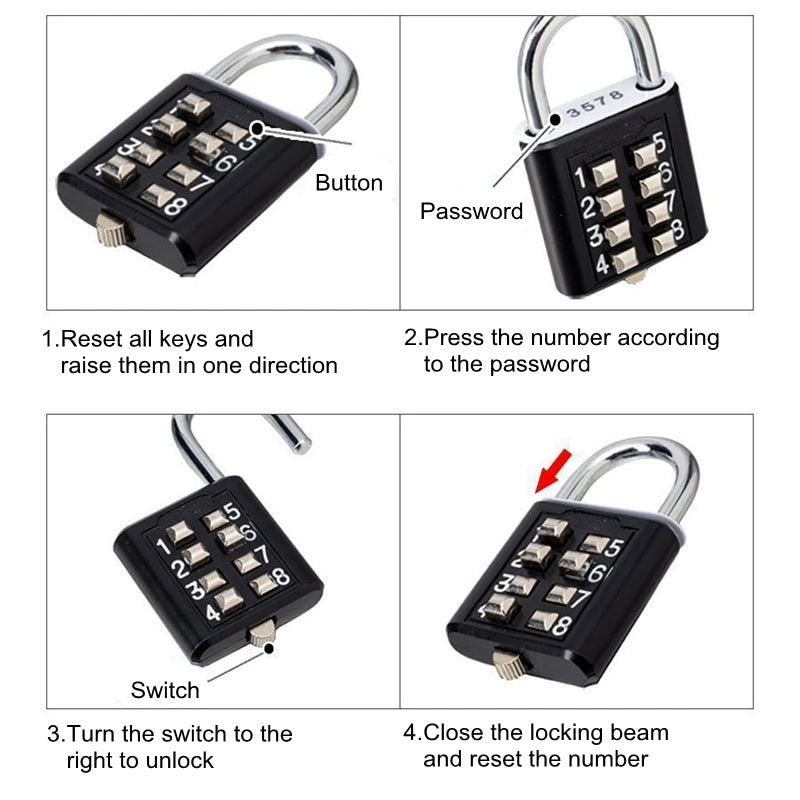 Travel Smart: 8-Digit Zinc Alloy Combination Padlock