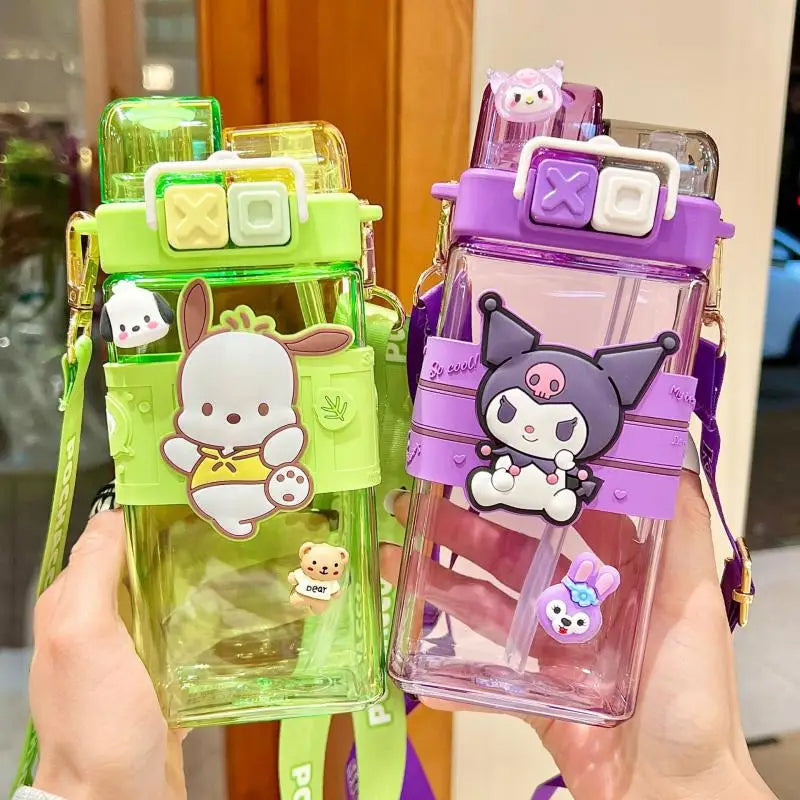 Sanrio Kawaii Anime Water Bottles: 520ml Double Drink Cup