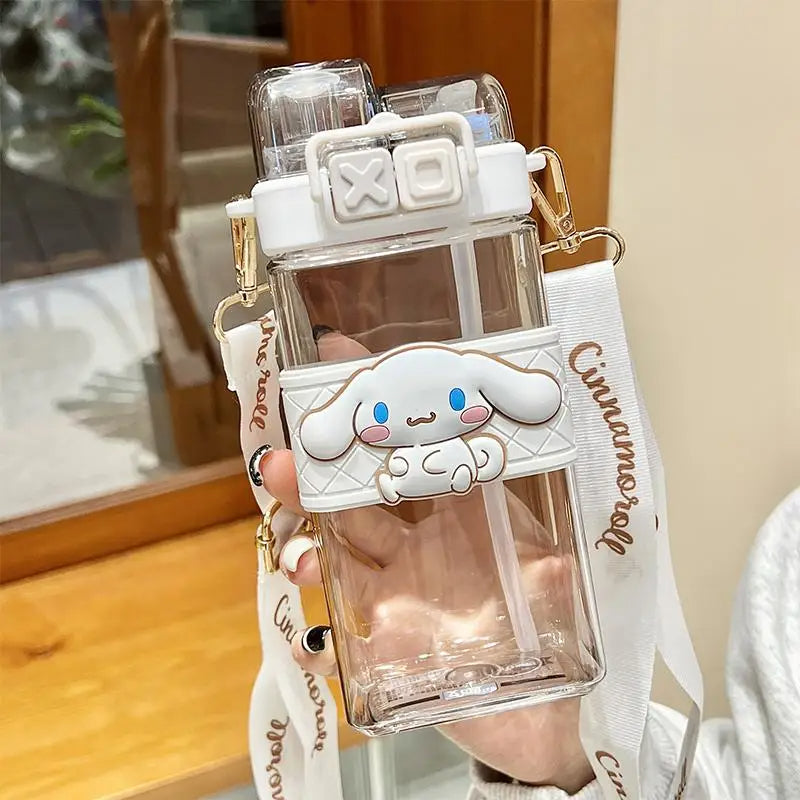 Sanrio Kawaii Anime Water Bottles: 520ml Double Drink Cup