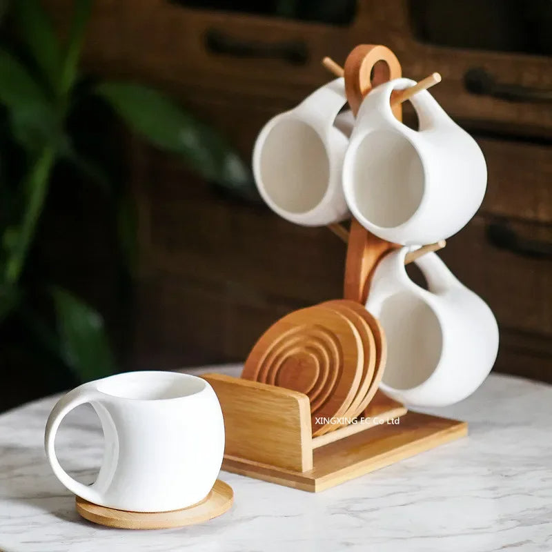 200ml Ceramic Coffee Mug Set with Stand