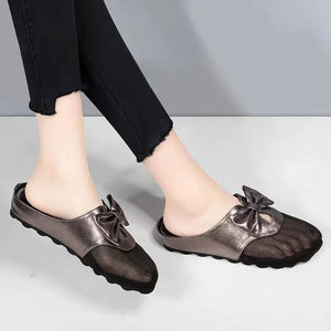 Bow Bliss Leather Mesh Summer Slippers