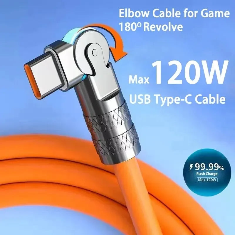 120W USB-C Cable with 180° Rotation for Xiaomi & Honor Phones