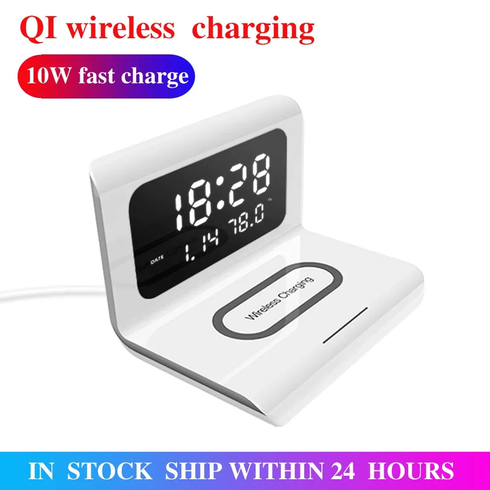 10W Qi Fast Wireless Charger with LED Clock