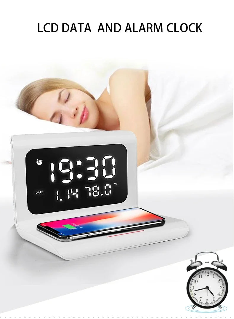 10W Qi Fast Wireless Charger with LED Clock
