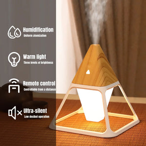 USB Wood Grain Volcano Pyramid Air Humidifier