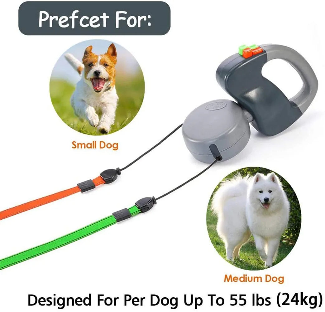 Extendable Reflective Dual Pet Leash