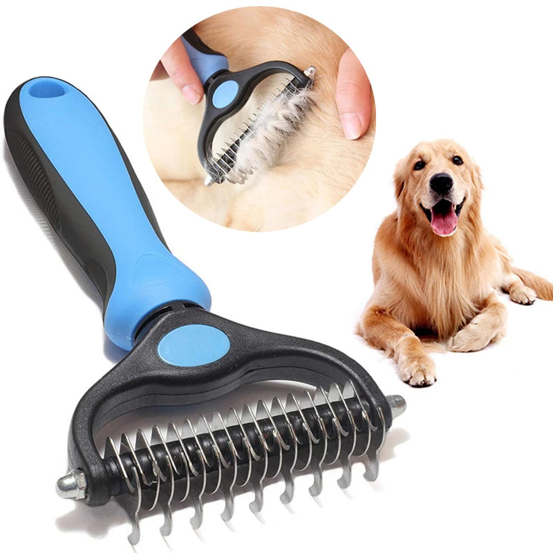 Dual-Head Pet Deshedding Brush for Dogs & Cats