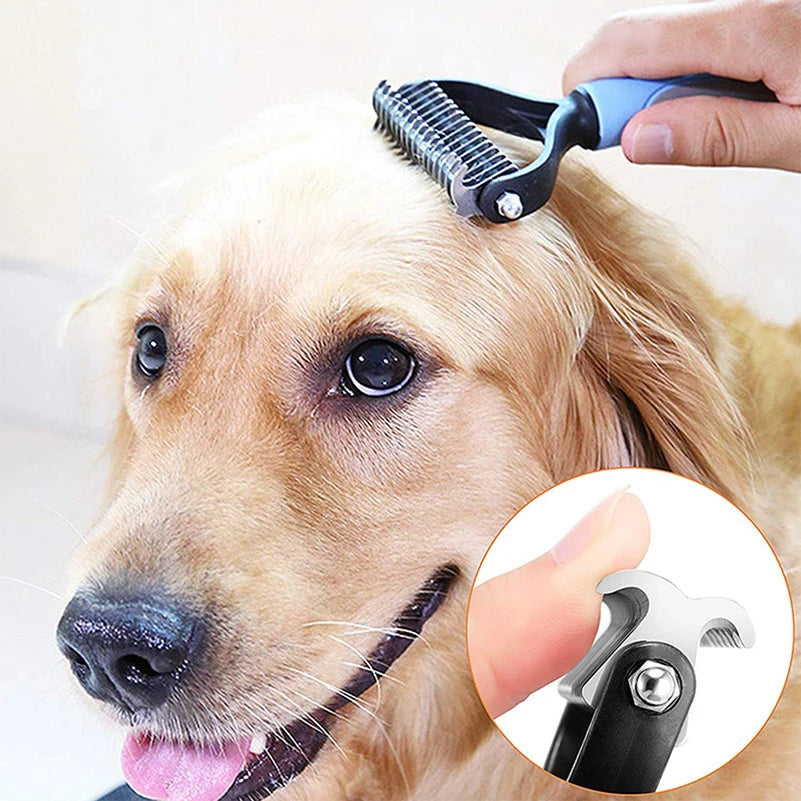 Dual-Head Pet Deshedding Brush for Dogs & Cats