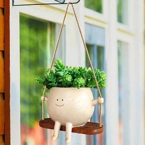 Whimsical Swing Face Planter Pot