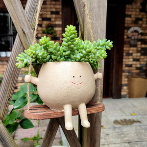 Whimsical Swing Face Planter Pot