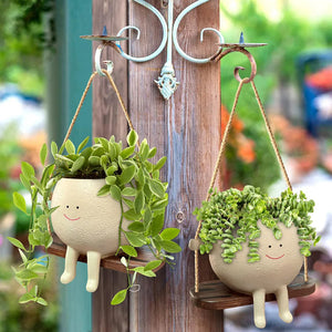 Whimsical Swing Face Planter Pot