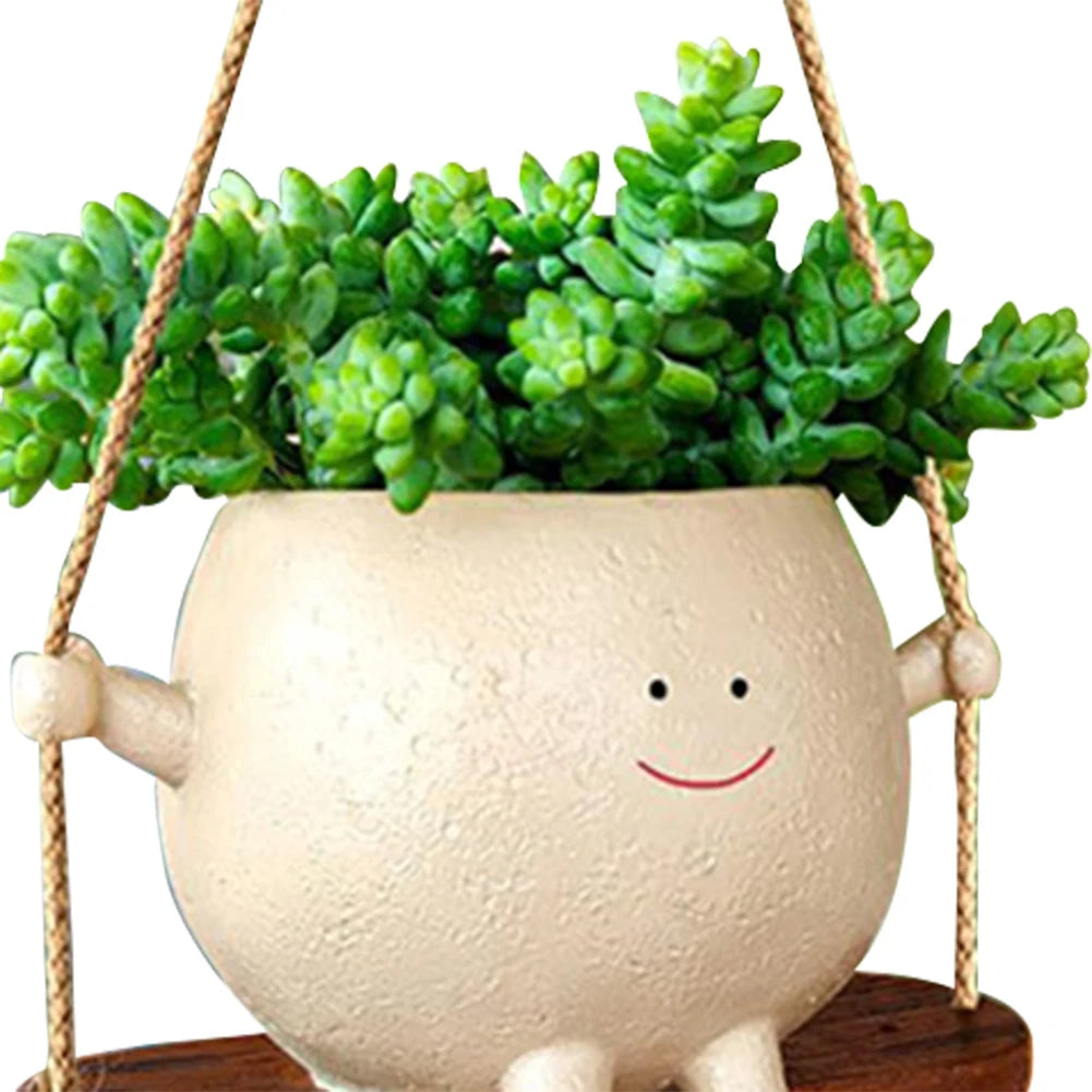 Whimsical Swing Face Planter Pot