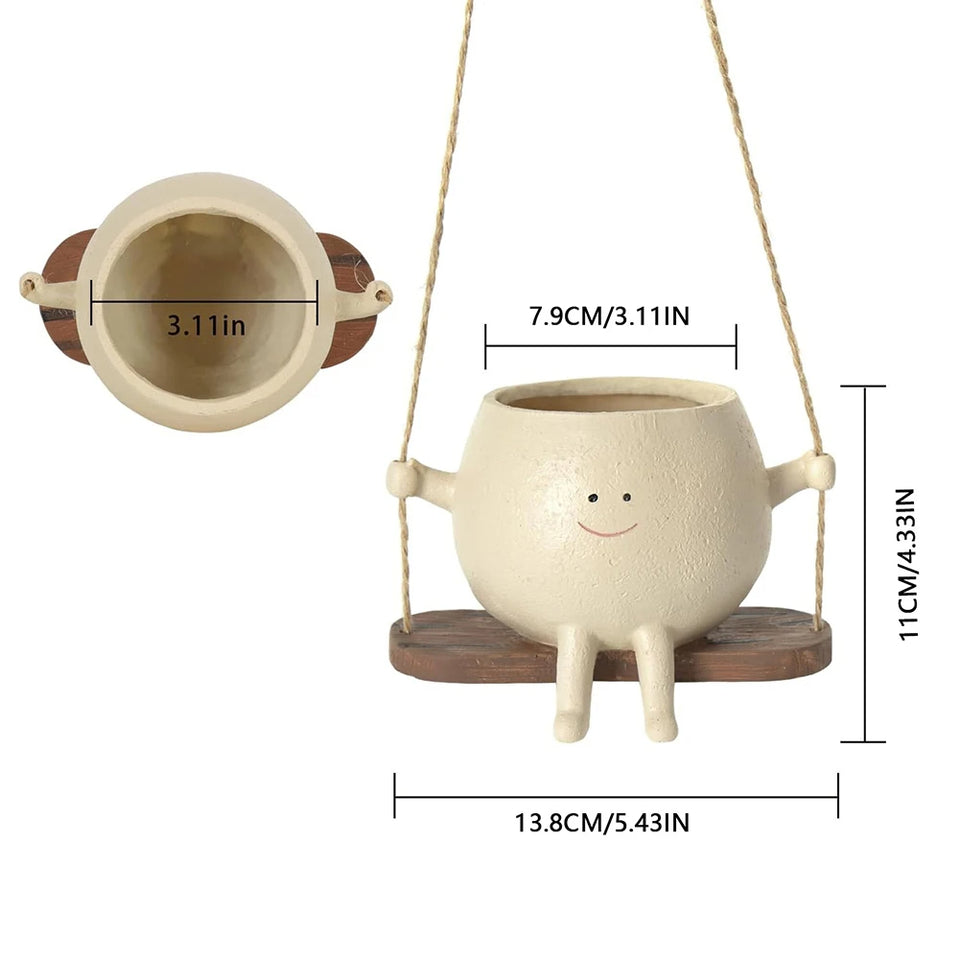 Whimsical Swing Face Planter Pot