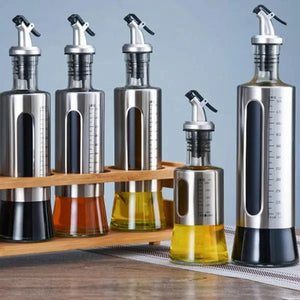 Glass Oil Bottle with Stainless Steel Dispenser - 200/300/500ml