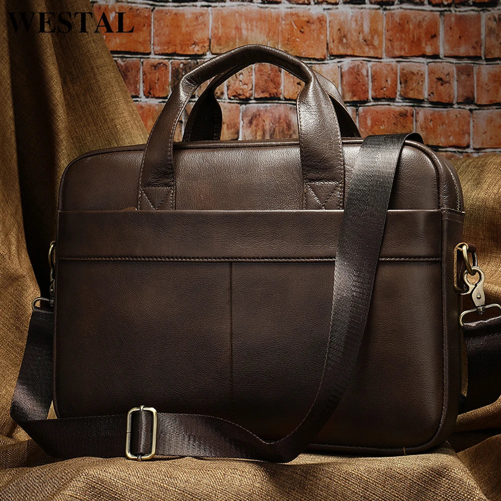 WESTAL Men's Leather Briefcase for Laptop & Documents