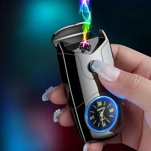 Metal True Watch Dual Arc Lighter with Color Light Dial