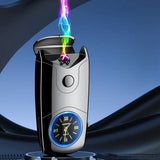 Metal True Watch Dual Arc Lighter with Color Light Dial