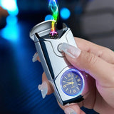 Metal True Watch Dual Arc Lighter with Color Light Dial