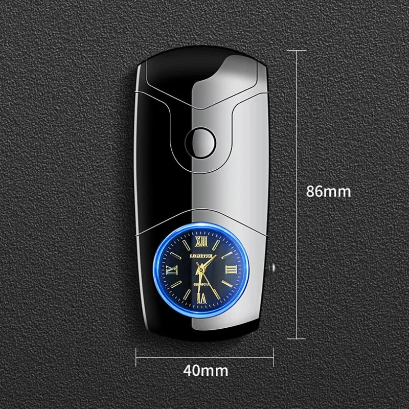 Metal True Watch Dual Arc Lighter with Color Light Dial