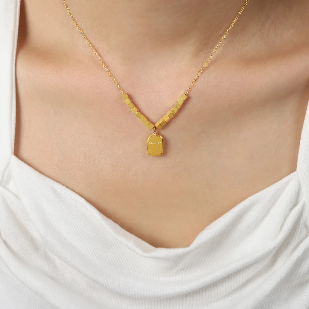 Unisex Hip Hop Square Pendant Necklace