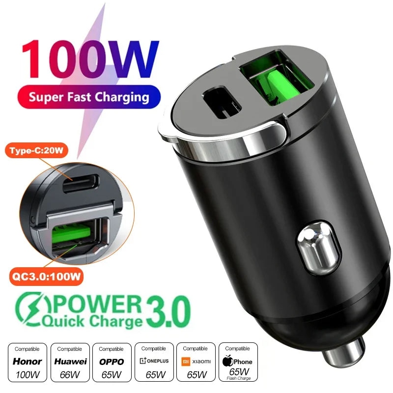 100W/200W QC3.0 PD Mini Car Charger