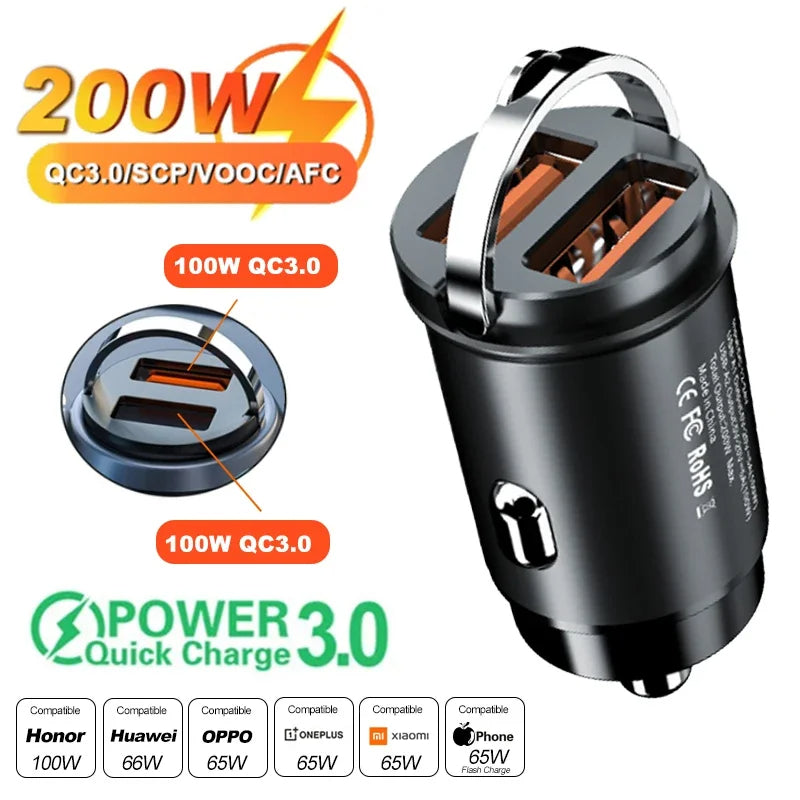 100W/200W QC3.0 PD Mini Car Charger