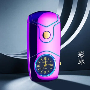 Metal True Watch Dual Arc Lighter with Color Light Dial