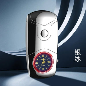 Metal True Watch Dual Arc Lighter with Color Light Dial