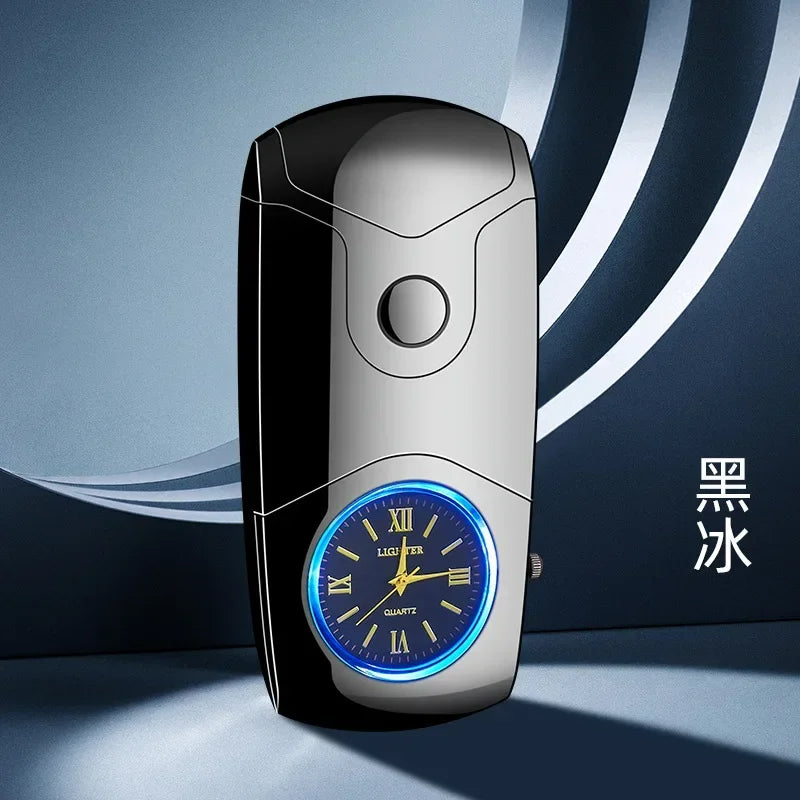 Metal True Watch Dual Arc Lighter with Color Light Dial