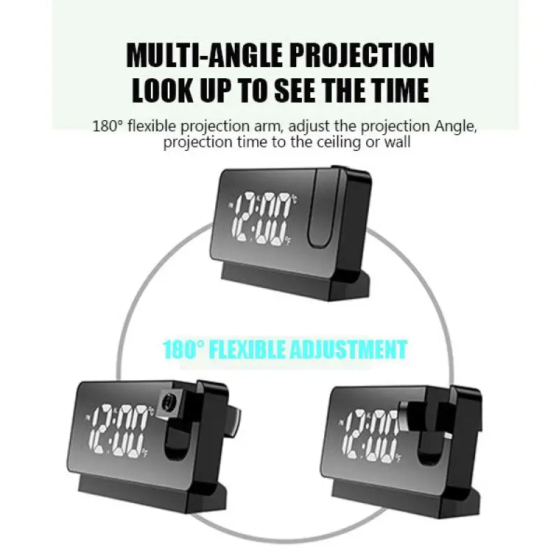 180° Projection Digital Alarm Clock with USB Charging & Dual Alarms