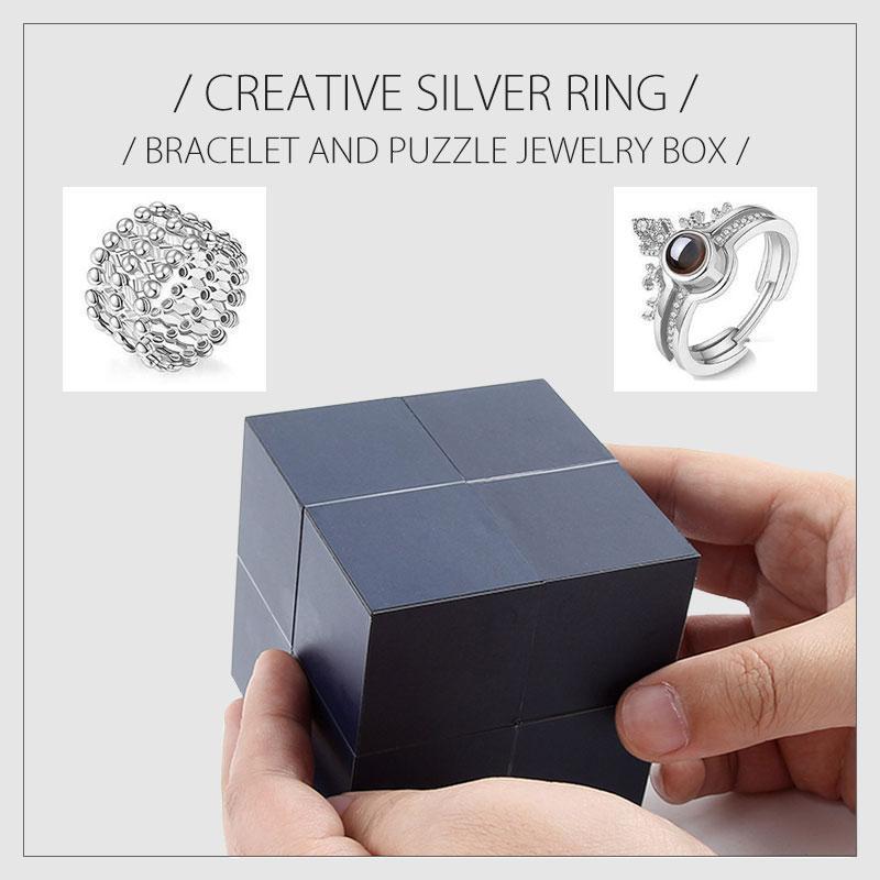 Creative Silver Ring, Bracelet And Puzzle Jewelry Box