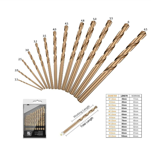 【LM536】13pcs HSS-Co M35 Cobalt Straight Shank Twist Drill Bit