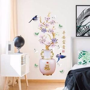 Chinese Vase 3D Stickers Wall Decorations PVC Self Adhesive