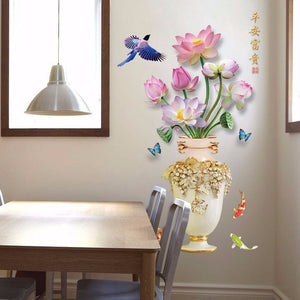 Chinese Vase 3D Stickers Wall Decorations PVC Self Adhesive