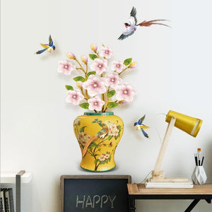 Chinese Vase 3D Stickers Wall Decorations PVC Self Adhesive